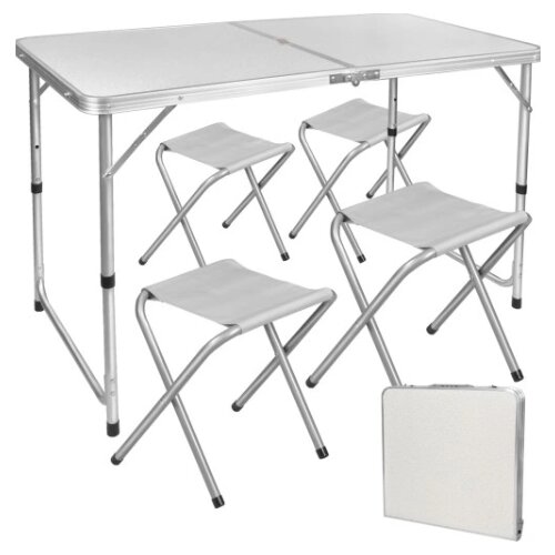  Folding Camping Table Set 4 Chairs Gray Slike