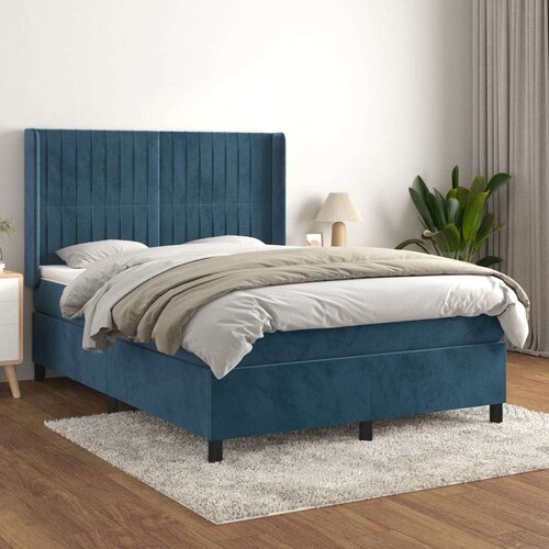  Box spring postelja z vzmetnico temno modra 140x200 cm žamet, (20898734) Slike