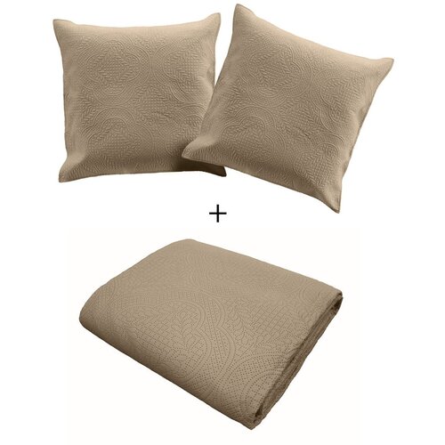 Douceur d int&amp;eacute;rieur Bež pre&amp;scaron;it komplet prevleke za odejo in prevleke za vzglavnik iz mikrovlaken 240x220 cm Romane &amp;ndash; Slike