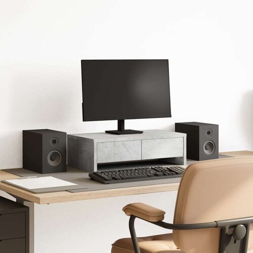 vidaXL Stalak za monitor ladicama siva boja betona 50x27x15 cm drveni Cijene