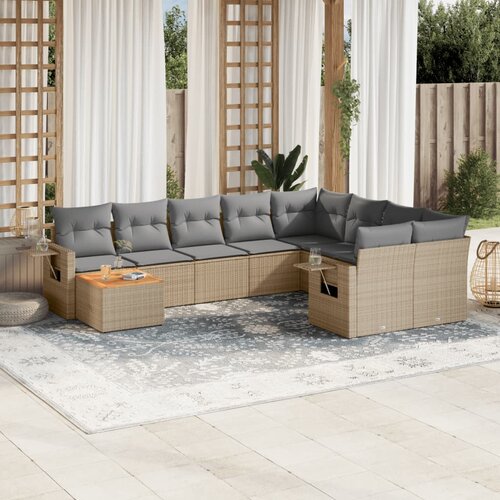 vidaXL 10-dijelni set vrtnih sofa s jastucima bež od poliratana Cijene