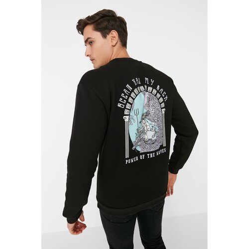 Trendyol Black Men&amp;#039;s Relaxed Fit Crew Neck Thick Sweatshirt Slike