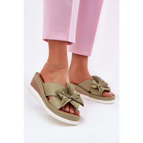 ARTIKER Leather Women's Wedge Sandals With Decorative Flower Cene