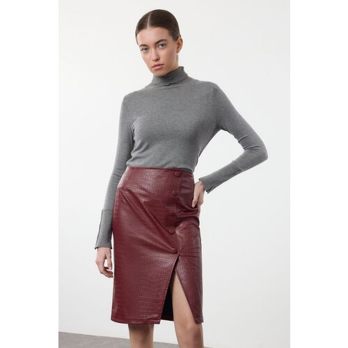 Trendyol Limited Edition Dark Red Snakeskin Slit Midi Woven Skirt Cijene