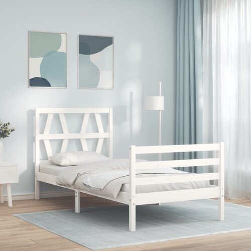VidaXL Posteljni okvir z vzglavjem bel 90x200 cm trden les Slike
