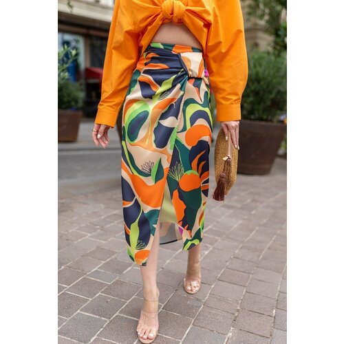 Laluvia Colorful Waist Design Detail Slit Skirt Slike