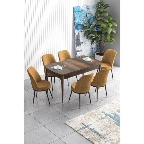 Hanah home Han - Baroque, Cappuccino BaroqueCappuccino Extendable Dining Table & Chairs Set (7 Pieces) Cene