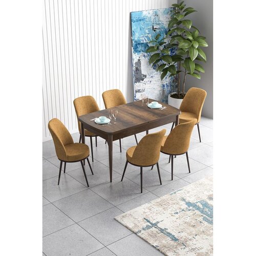 Hanah home Set Trpezarijski sto i 6 stolica Han, oker-smeđa Slike