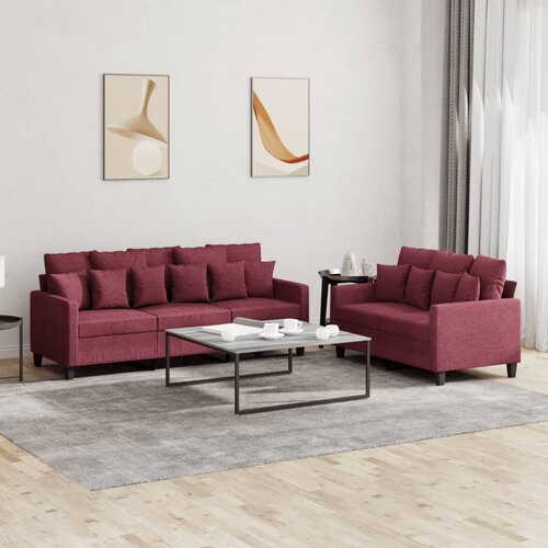  2-dijelni set sofa s jastucima crvena boja vina od tkanine Cijene