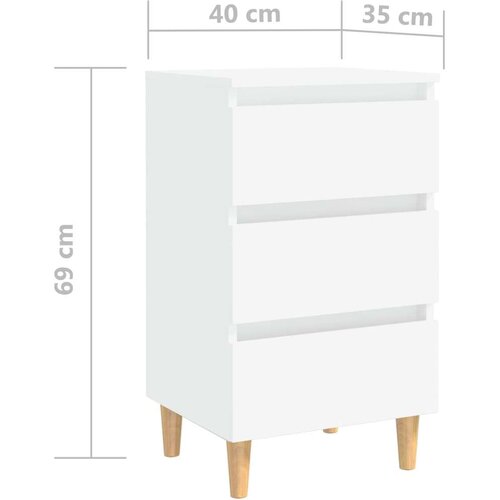 VidaXL noćni ormarić s nogama od masivnog drva bijeli 40 x 35 x 69 cm Slike