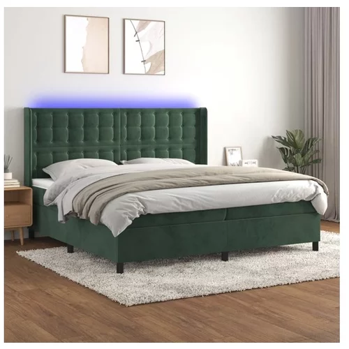 vidaXL Box spring postelja z vzmetnico LED tem. zelena 200x2
