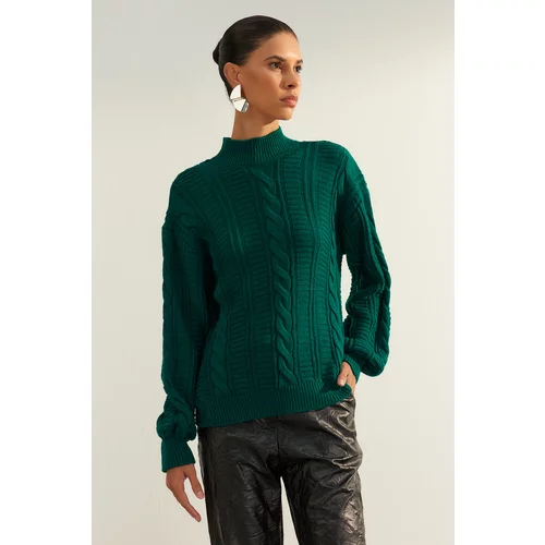 Trendyol Limited Edition Green Back with Lace-Up Detail, Braided Sweater Sweater