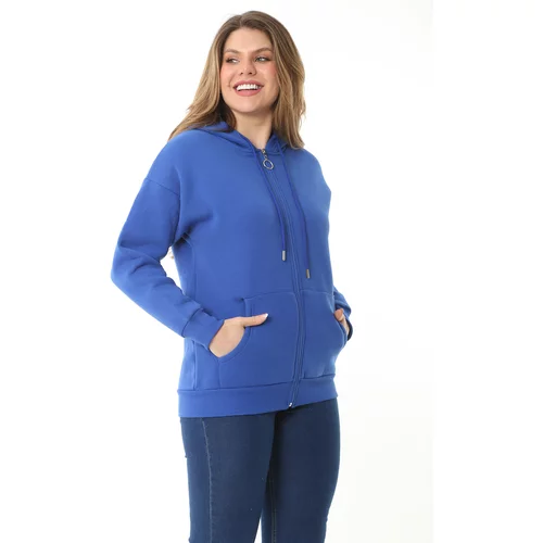 Şans Women's Plus Size Saxtail 3 Thread Front Zipper Hooded Sweatshirt