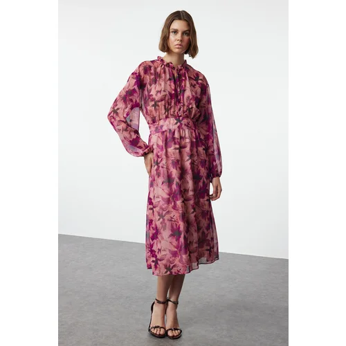 Trendyol Pink Animal Patterned Maxi Lined Woven Dress with Open Waist Skirt