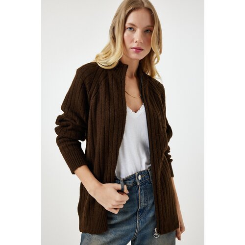  Women's Brown Zippered Knitwear Cardigan Cijene