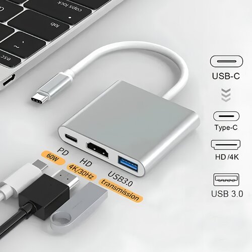  3u1 USB HUB, HDMI+USB-A i USB-C(PD) Slike