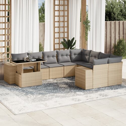 vidaXL 10-dijelni set vrtnih sofa s jastucima bež od poliratana Cijene