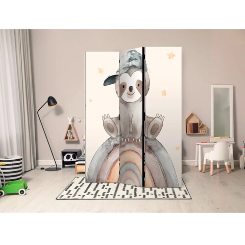  Paravan - Happy Sloth - Sloth in Muted Colors - Wearing a Cap - Sitting on a Rainbow Among the Stars 135x172 Jednostrani Slike