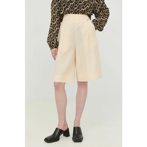 Liu Jo Kratke hlače s dodatkom lana za žene, boja: bež, glatki materijal, visoki struk
