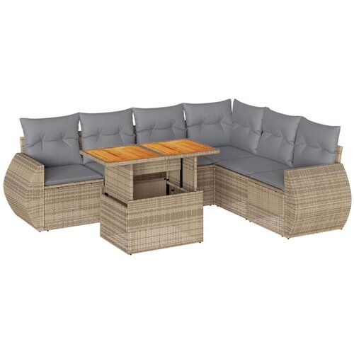 VidaXL 7-dijelni set vrtnih sofa od poliratana s jastucima bež Slike