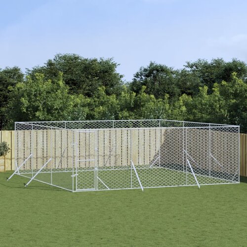 vidaXL Zunanji pasji boks srebrn 6x6x2 m pocinkano jeklo Cene