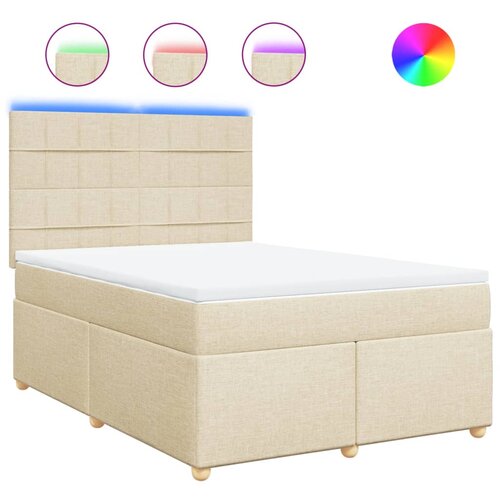 VidaXL Krevet s oprugama i madracem krem 160x200 cm od tkanine Slike