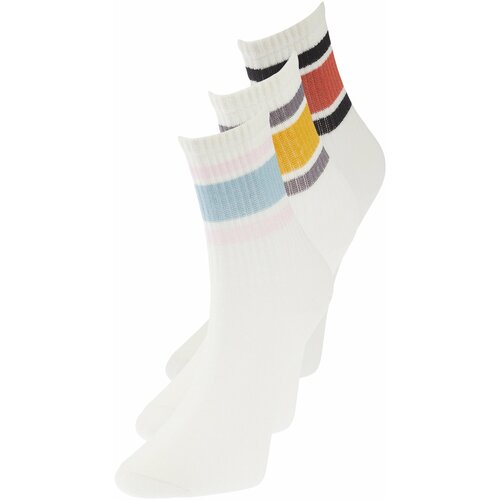 Trendyol 3-Pack White Cotton Striped Knitted Socks Cene