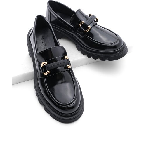 Marjin Women's Loafers High Sole Buckle Casual Shoes Kinles Black Cene