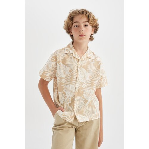 Defacto Boy's Polo Collar Patterned Linen Look Short Sleeve Shirt Slike