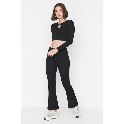 Trendyol Black Drop Detail Ribbed Knitted Bottom-Top Set Slike