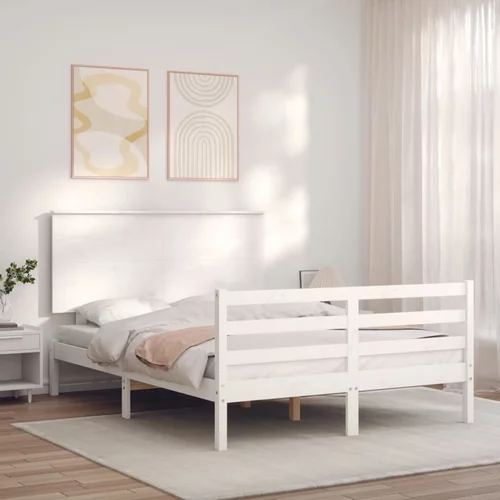 vidaXL Okvir kreveta s uzglavljem bijeli 4FT6 bračni od masivnog drva
