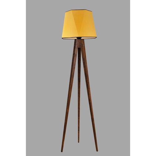Opviq Tripod lambader ceviz altıgen hardal abajurlu Mustard Floor Lamp Cene