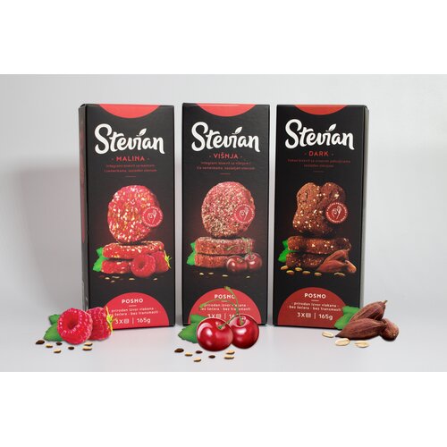 Stevian Inegralni keks, Miks od 3 kutije dark, malina, vi&scaron;nja Cene