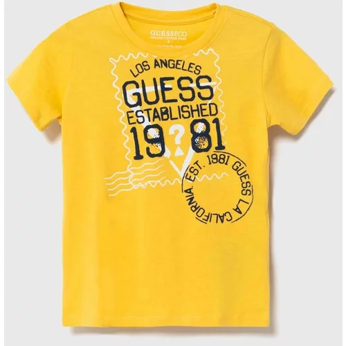 Guess Bombažna kratka majica rumena barva