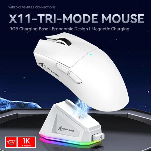 Attack Shark bežični gaming mi&amp;scaron; X11 PAW3311/22000 dpi/trimode/white + charging dock Slike