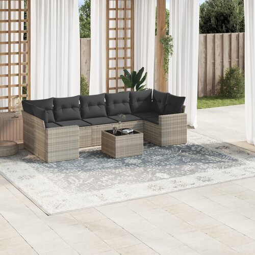 vidaXL 8-dijelni set vrtnih sofa od poliratana s jastucima svjetlosivi Cijene