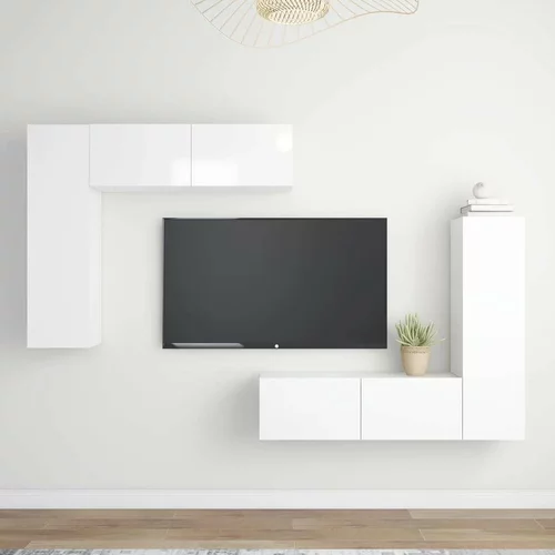  Komplet TV omaric 4-delni visok sijaj bela iverna plošča, (20913734)