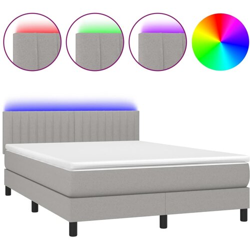  Krevet box spring s madracem LED svjetlosivi 140x190 cm tkanina Slike