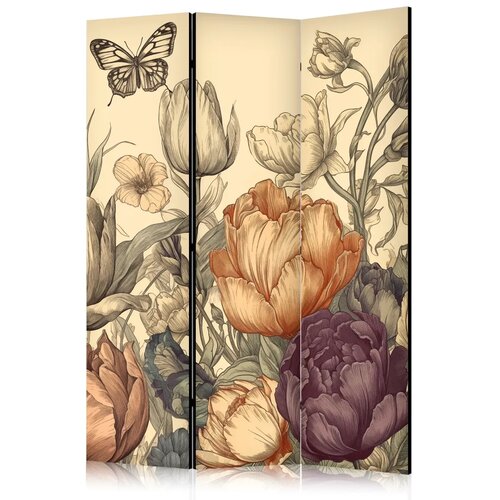  Paravan - Tulips in Cream - Illustration of Flowers and Butterflies on a Light Background 135x172 Cene