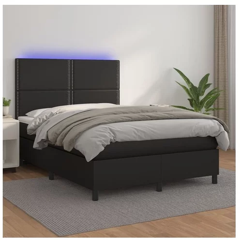  Box spring postelja z vzmetnico LED črna 140x200cm umetno usnje