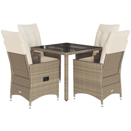  5-dijelni vrtni blagovaonski set od poliratana s jastucima bež 90 x 90 x 75 cm Slike
