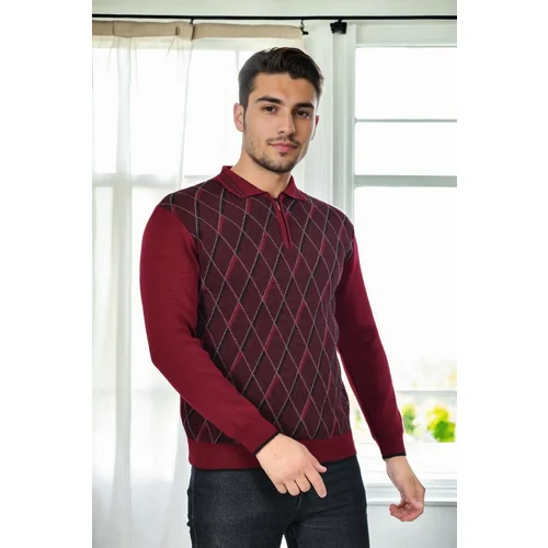 Dewberry 29477 Zippered Polo Collar Mens Sweater-BORDEAUX