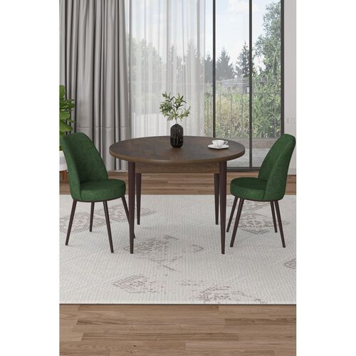 Hanah home trpezarijski set Tor, sto i 2 stolice, ploča u dekoru drveta Baroque, kaki zelena tkanina Babyface Slike