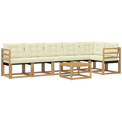 vidaXL Zunanja garnitura za sedenje z blazino 7 pcs Bela in krem, (5000280279) Cene