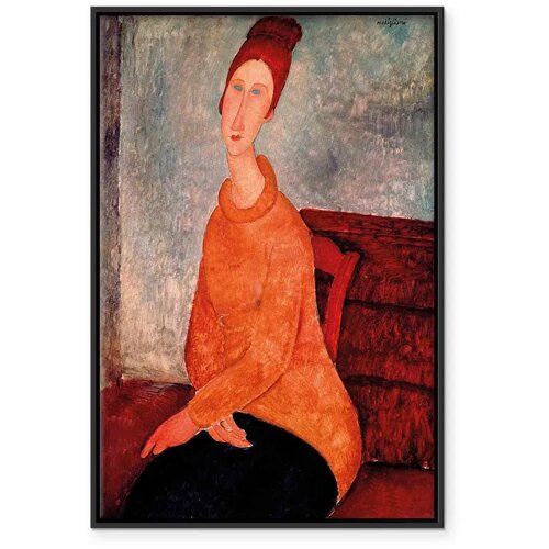  Slika - Amedeo Modigliani &amp;ndash; Jeanne Hebuterne in a Yellow Sweater 60x90 U crnom drvenom okviru Slike
