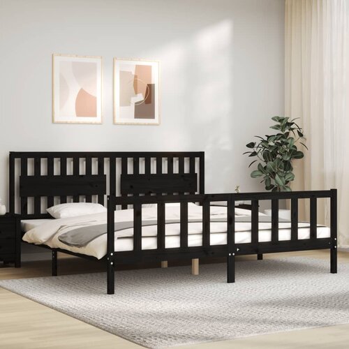 VidaXL Posteljni okvir z vzglavjem črn 200x200 cm trden les Slike