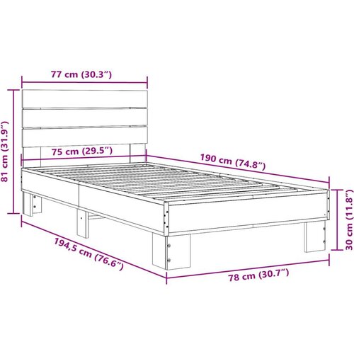 VidaXL Okvir za krevet crni 75 x 190 cm od konstruiranog drvo i metal Slike