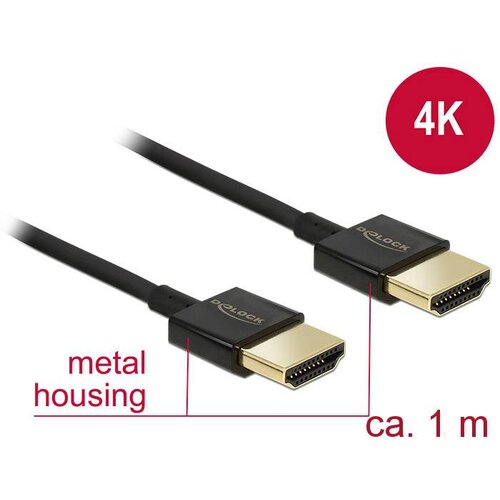 Delock hdmi kabel z mrežno povezavo 1m črn high speed 3D 4K slim 84771 Cene