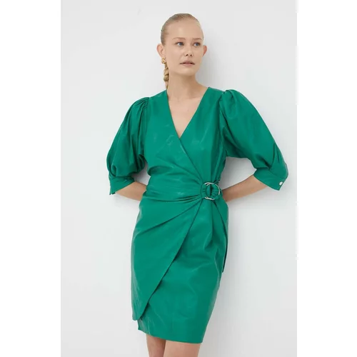2NDDAY Kožna haljina boja: zelena, mini, ravna
