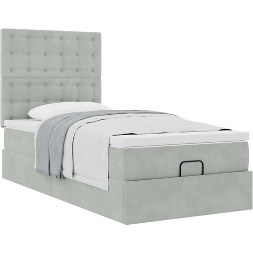 VidaXL Okvir kreveta s madracima svijetlosivi 90x200cm bar&amp;scaron;unasti Slike